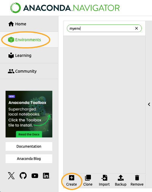 Create environment with Anaconda Navigator