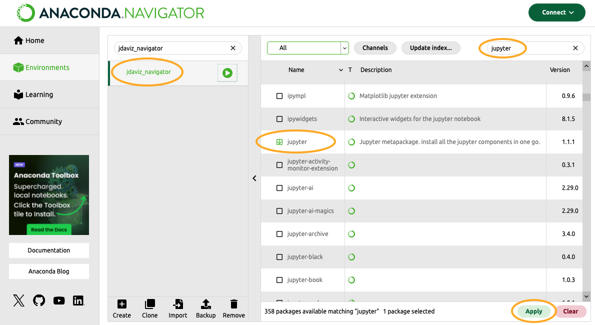 Install jupyter in Anaconda Navigator